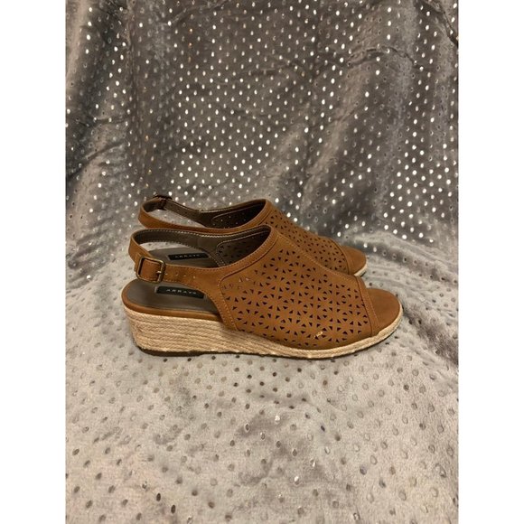 Array brand, open toe, wedge sandal, espadrille heel, Tan Cognac color - Picture 3 of 9